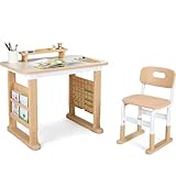 Clevich Höhenverstellbar Kinderschreibtisch und Stuhl Set,Schreibtisch für Kinder ab 3 Jahren,für Kinderzimmer,Schlafzimmer,Arbeitszimmer,Familien-Lern- und Spiel-Ecke,Malbereich,mit Stauraum,Gelb