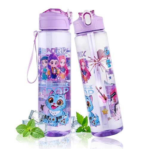 K-pops Water Bottle Kids Adults with Straw for School Camping Travel Gym
