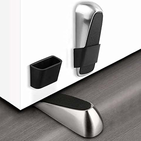 OLIYA 2 Pack Door Wedge Polished Chrome, Heavy Duty Door Jammer, Non-Slip Solid Rubber Grip with Anti-Scratch Surface Door Stopper, Ideal Buffer for Securing Any Internal Door for Your Rooms Cover