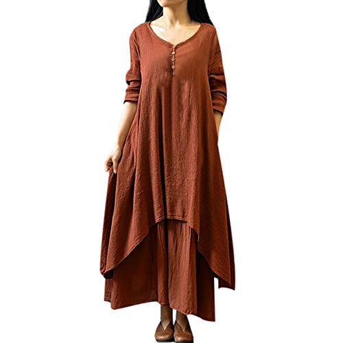 Fudule Women's Maxi Dresses Solid Kaftan Loose Cotton Long Dress Improve for Americans