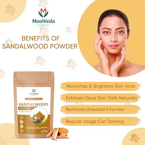 Moolveda Pure & Original Sandalwood Powder For Face, Skin, Skin Whitening, Face mask, Face Pack and Facial, Skin Care, (200Gm, Rose Water Free)