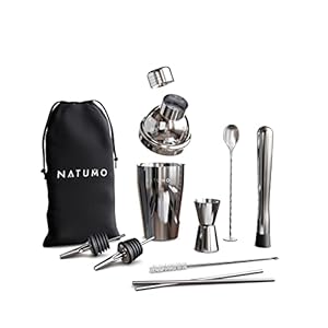 Natumo® Cocktail Set 10 teilig [Testsieger] mit E-Book aus hochwertigem Edelstahl – Cocktail Shaker mit 2/4 cl Jigger…