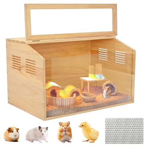 aleawol ペットケージ 小動物/爬虫類用 木製 60x40x40cm 昆虫飼育ケース 観察用透明窓 通気口付き 生息と繁殖に便利 組み立てが簡単 ハムスター ルチン鶏 モルモット ウサギ トカゲ ヘビ カメレオン ハリネズミ飼育(木の色,日本語説明書