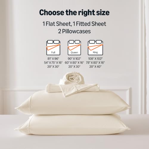 Image of Amazon Basics Jersey Knit 4-Piece Sheet Set, Wrinkle Resistant and Easy Fit, Includes 16 inch Deep Pocket Fitted Sheet, 1 Flat Sheet and 2 Pillowcases, Full, Ivory White