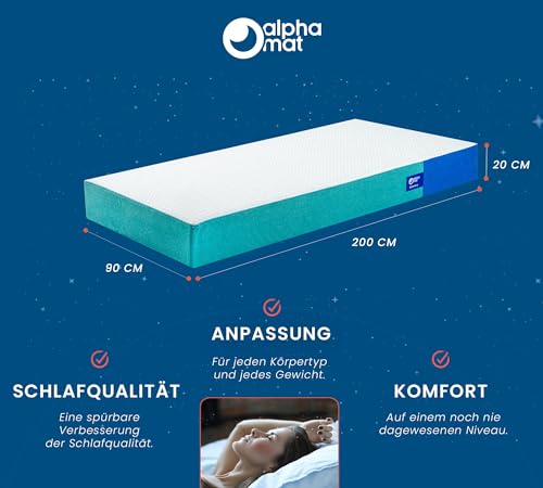 alpha mat Matratze 90x200, Schaumstoffmatratze Discovery, Schlafmatratze Härtegrad H2 H3, Öko-Tex - Kühlender Stoff Alpha Cool, Rollmatratze, Höhe 20 cm, Kaltschaummatratze – Bild 3