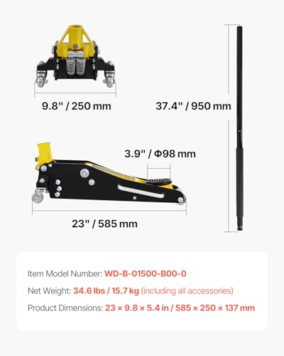 Image of VEVOR Low Profile Floor Jack 1.5 Ton (3300 LBS), Aluminum and Steel Race Ground Elevator with Dual Pistons Quick Lift Pump Auto Repair Car Maintenance, Lifting Range 3-3 /20 inch-14-10 /27 inch