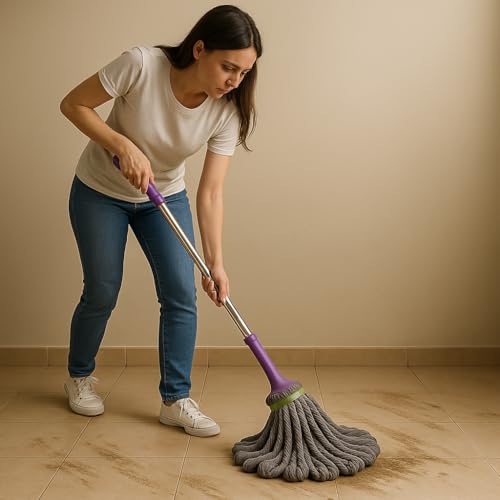 Image of Cotton Self-Wringing Twist Mop with Extendable Telescopic Handle, Multicolor, Silicone Head, 120cm Height, for Tile, Hardwood, Laminate