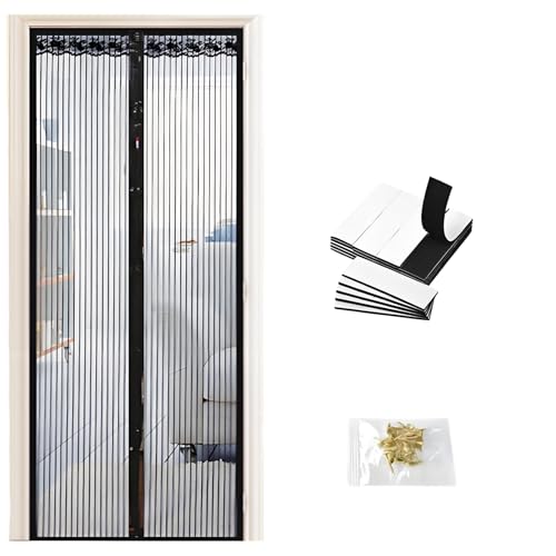 37 Pcs Fly Screens for Doors, 90x210cm Door Fly Screen Curtain with Golden Thumbtacks and Magic Tape Easy to Install for Patio Bedroom Doors and Balcony Suitable for Kid and Pet Black