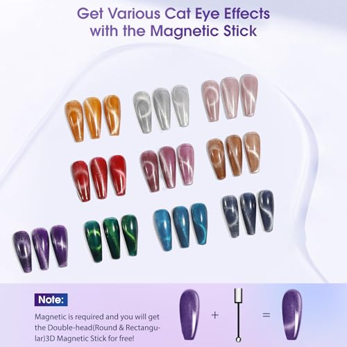 ROSALIND Esmaltes Semipermanentes Ojo de Gato, 10 Colores Plata Violeta Rojo Azul Verde Pintauñas Semipermanentes Cat Eye Gel Magnético con Imán, Soak Off UV/LED Esmalte de Uñas Magnetico Regalo - imagen 4