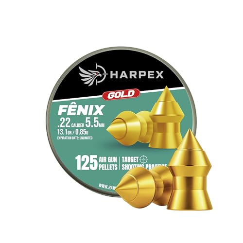 Harpex Fenix Gold .22 Cal Plombs - 13.1 Grain Pointe - Premium Coatés - 125 Compte