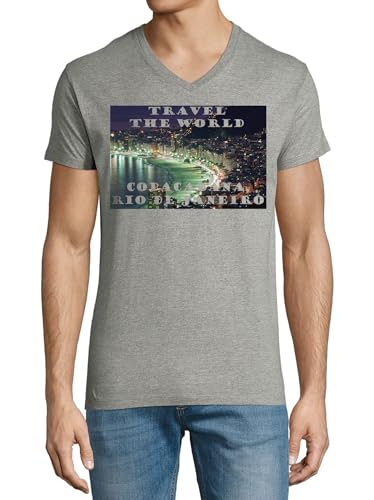 T-shirt col en V Rio de Janeiro en coton gris pour vos vacances et sorties décontractées