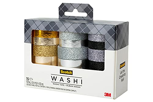 Image of Scotch Washi Tape, Glitter Metallic Design, 15 Rolls, Great for Bullet Journaling, Scrapbooking and DIY Decor (C1017-15-P6)