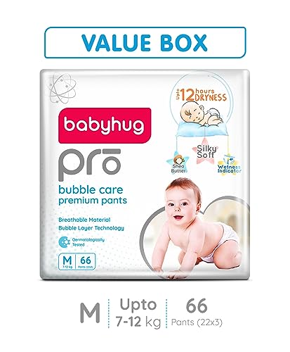 Image of Babyhug Pro Bubble Care Premium Pant Style Diapers Medium - 22 Pieces - (Pack of 3)