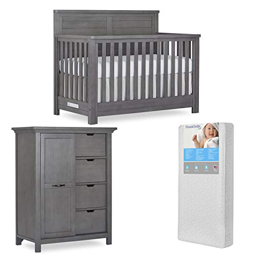 Evolur Belmar 5 In 1 Convertible Crib & Tall Chest with Free 260 Coil Crib & Toddler Mattress, Flat