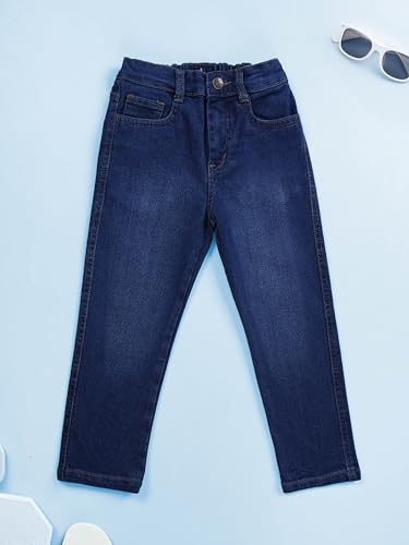 Image of KiddoPanti Boys Regular Fit Denim Pant | Stretch Poly Cotton Denim | Regular Fit Full Length Pant | Back Elasticated & Button with Zip Open Fly