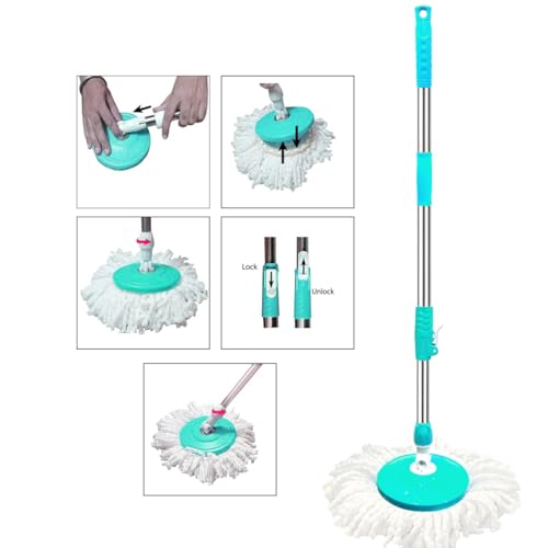 Image of Smart Premium 360 Spin Mop Stick Rod with Stainless Steel Handle | Adjustable Mop Handle for Floor Cleaning | Heavy Duty, Rust-Proof Refill Rod (2 Refill)