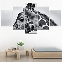 SIGNWIN 5 Panel Canvas Wall Art Animals Black and White Dramatic Duotone Expressionism Grey Modern Artwork for Home Decorations Ready to Hang - 60