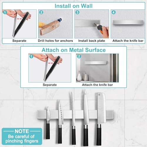Hereof Magnetic Knife Holder For Wall, Knife Magnetic Strip Magnetic Knife Holder For Refrigerator Mount Knife Rack Kitchen Utensil Holder Metal Tool Holder Knife Block Kitchen Organizers Accessories 10 Inch thumb #3