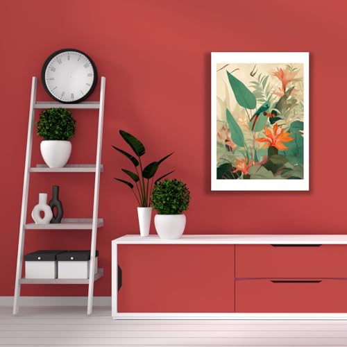 Impression d'art mate Jungle Bloom I grand format oiseaux tropicaux
