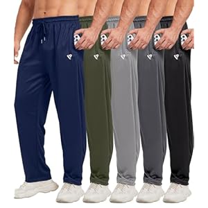 5 Pack Mens Sweatpants Open Bottom Joggers for Men with Zip Pockets Loose Fit Mesh Athletic Pants for Running,Casual