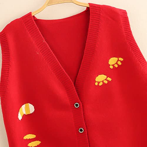 V Neck Sweater Vest Teen Girls Japanese Kawaii Cat Graphic Button Knit Cardigan Women Open Front Cute Sweaters Tank Top3