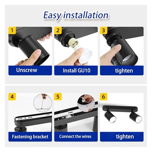 Foco de pared con riel flexible GU10 de 2 focos orientables en color negro mate para interior 4