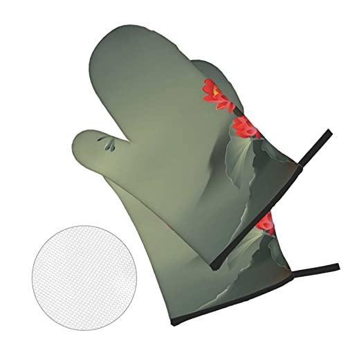 Lotus Flower And Dragonfly Printed Oven Mitts And Pot Holders Heat Resistant Potholders Oven Gloves And Pad For Baking Kitchen Grilling - 4 Set #TOP2