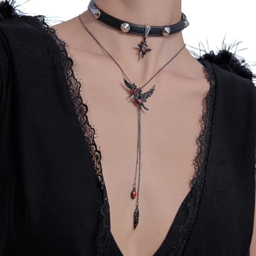 Glamorous Black Crow pendant necklace with Gothic vibe long necklace ladies fashion accessory M33574