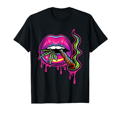 Lips Sexy Smoker Blunt Weed Teeth Marijuana Leaf 420 T-Shirt