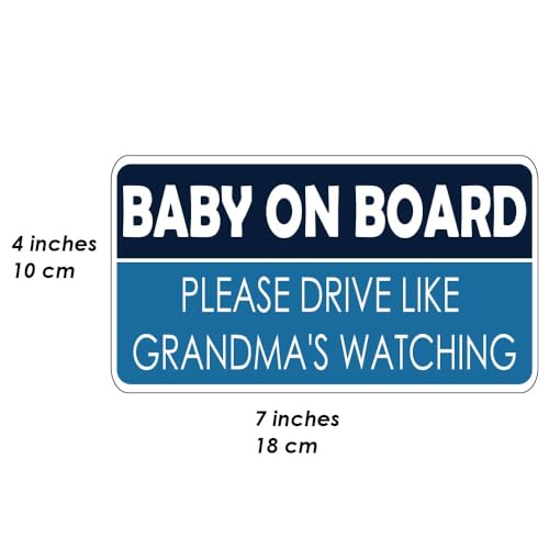 Image of 1step2dream Funny Baby on Board Bumper Sticker 2Pcs, Car Decals | Please Drive Like Grandma's Watching Sign and Reflective See-Through When Driving in The Dark | 7 x 5 Inches
