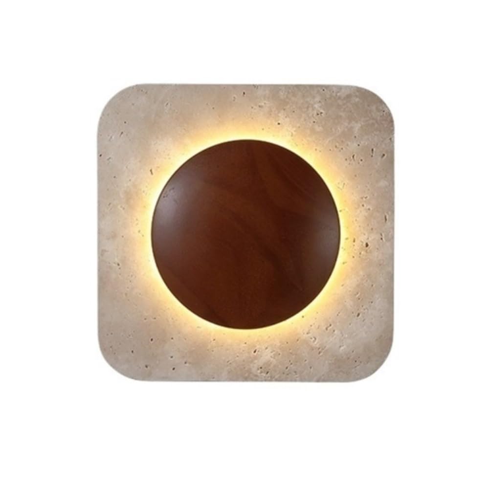 birene Wall Lamp Creative Square Retro Wall Lights Stone Walnut Bedroom Bedside Living Room Background Lamp