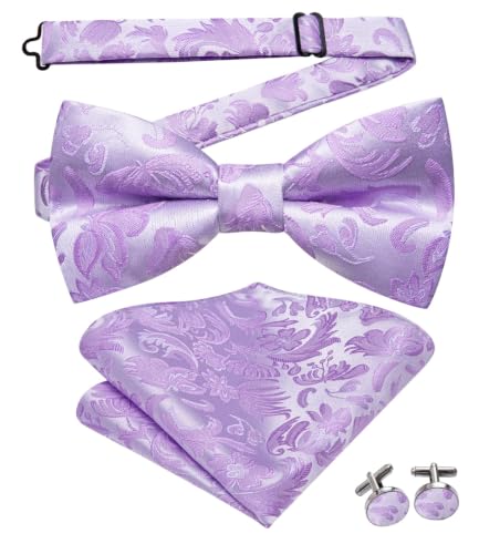 Image of Dubulle Mens Paisley Striped Bowtie Set Pre-tied Bowtie for Men and Pocket Square Set Wedding Business