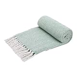 FOREIGN PUNKS 100% Cotton Throw Blanket - Herringbone Design in Green/Natural, 50' x 60', Cozy & Lightweight, Ideal for Sofa, Bed, or Travel, Machine Washable