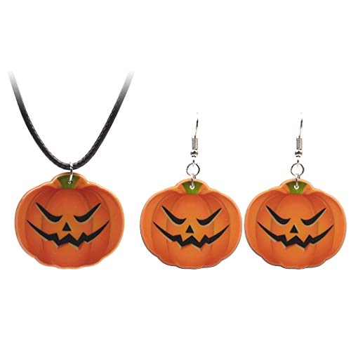 outgeek Halloween Ohrringe Set Kreative Kürbis Anhänger Ohrringe mit Halskette