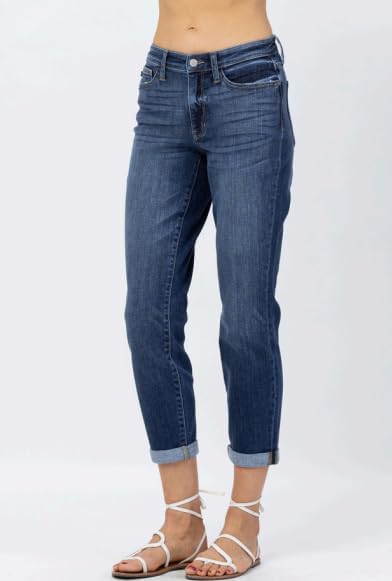 Judy Blue Women's Mid-Rise Rolled Cuffed Boyfriend Jeans - Image 2