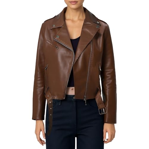 Blouson bomber en similicuir marron premium veste femme ajustée zippée M