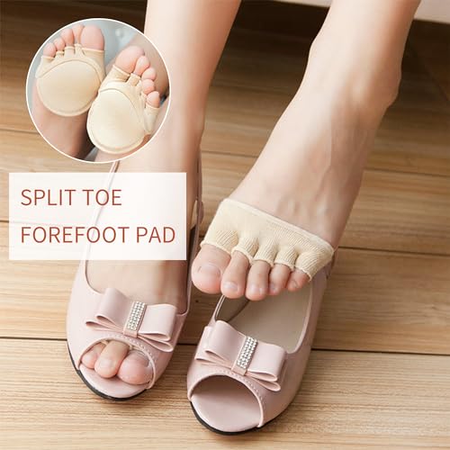 Image of Women Toe Topper Socks,Five-Toes No Show Liner Socks Ball of Foot Cushions Half Non Slip Invisible Forefoot Sock