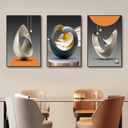 Impressions sur toile de luxe grand format : triptyque géométrique mural 60x80 cm