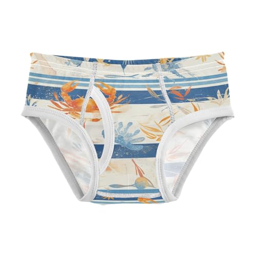 KLL Striped Pattern Cute Watercolor Crabs Little Boys Pure Cotton Underwear Briefs Cute Undies