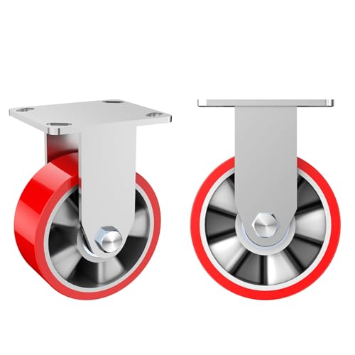 Lygoeege Ruedas fijas de 12,5 cm de calidad industrial, capacidad de carga de 900 kg, sin mantenimiento, núcleo de aluminio extra pesado, ruedas de poliuretano, adecuadas para proyectos de bricolaje,