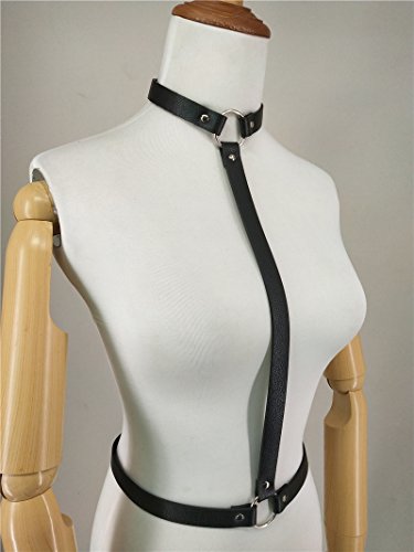 keland Fetisch Damen Leder Brust Harness Brustgurt Schulter-Auflagen Einstellbar (Schwarz-1)