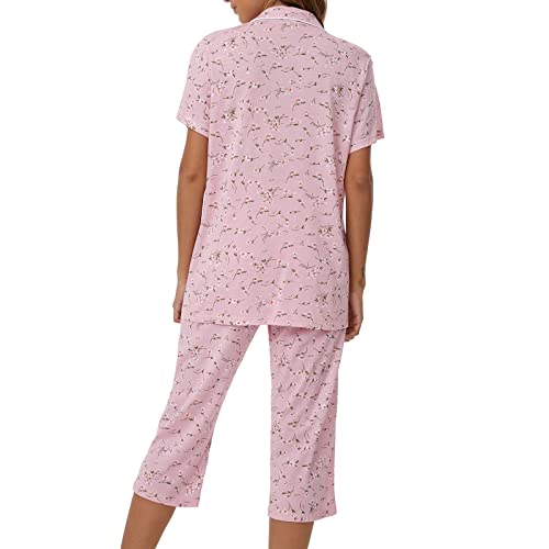 Image of Tugege Capri Pajamas Set Womens Button Down Short Sleeve Lounge Sets Sleepwear Notch Collar Top & Capri 2 Piece PJ Sets
