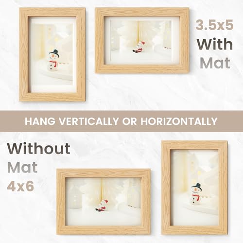 Image of 4x6 Picture Frame, USA-Sourced Natural Oak Wood Photo Collage Frame with HD Tempered Glass, Modern Simple 4 x 6 Wooden Frame Matted to 3.5x5, Gallery Wall Frames for Art, Wall or Tabletop Display