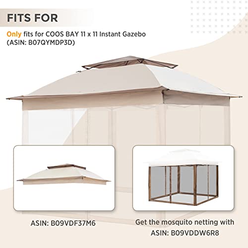 COOS BAY 11x11 Replacement Gazebo Top with Air Vent Sunshade Polyester Top Cover Only, Beige