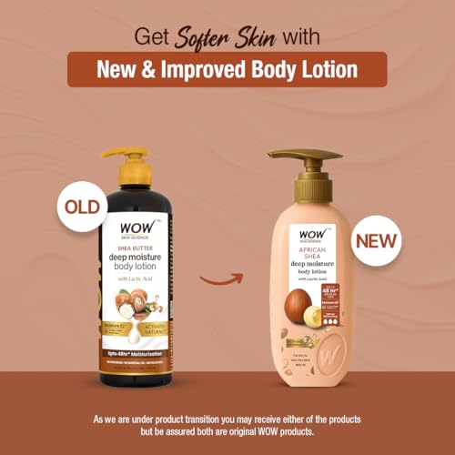 Image of WOW Skin Science Shea Butter With Lactic Acid Body Lotion | Hydrates Very Dry Skin | Long Lasting 48 hrs Moisturization | Smoothens Rough, Flaky Skin | Calms Itchy Skin - 400ml