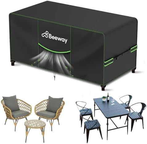 BEEWAY Gartenmöbel Abdeckung Wasserdicht V2.0 120x90x73cm, Schutzhülle Abdeckplane für Gartentische Terrassenmöbel Möbelsets - 420D Oxford Gewebe, Anti-UV, Winterfest