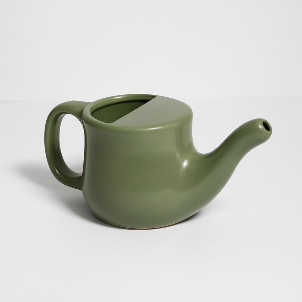 QIMACPLUS Leak-Proof Durable Ceramic Jal Neti Pot lota | Non-Metallic, Lead-Free, Microwave & Dishwasher Safe with Comfortable Grip | 1 PCS (olive green)-image-23