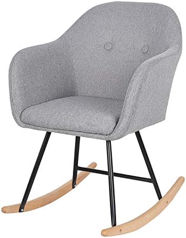 WOLTU Rocking Chair Light Grey Rocker Relax Chair Lounge Chair Recliner Relaxing Chair Linen with Comfortable Padded Seat