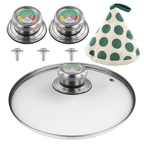 Rieoany 3 Pezzi Pomello Coperchio Pentola con Termometro, Coperchio Universale in Acciaio Inox, Manici per Pentole, Pomelli Cucina con Viti, per Cucina, Pentole