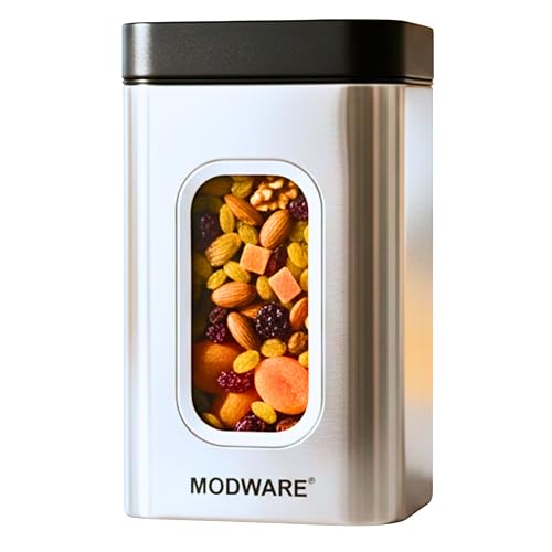 Image of MODWARE Keepex Stainless Steel Kitchen Storage Container, Airtight Silver Jar with Viewing Window, Fingerprint-Proof, Dishwasher Safe, Jars for Snacks, Fry Food, Masala, Cookies 1000ml Capacity